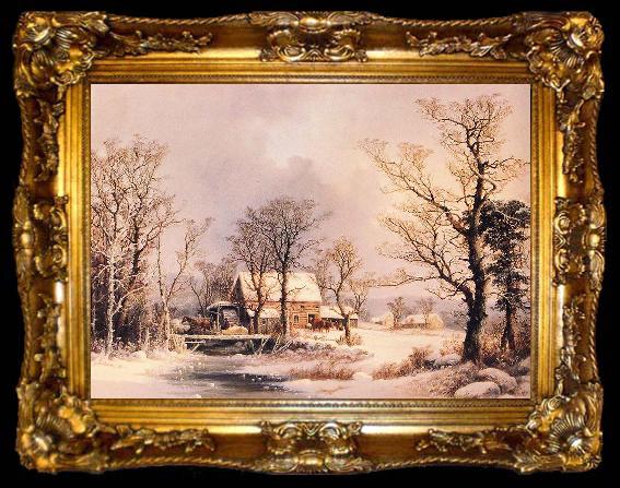 framed  George Henry Durrie Winter in the Country, The Old Grist Mill, ta009-2